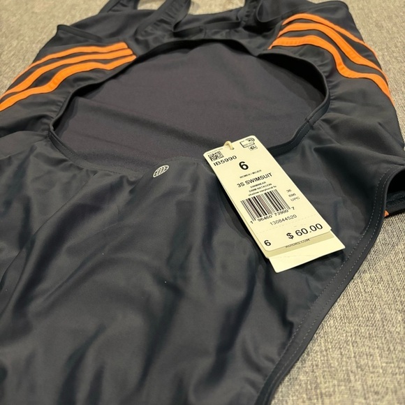 adidas Women's Standard 3-Stripes Swimsuit, Gray/Coral, Size 6 - Picture 5 of 6